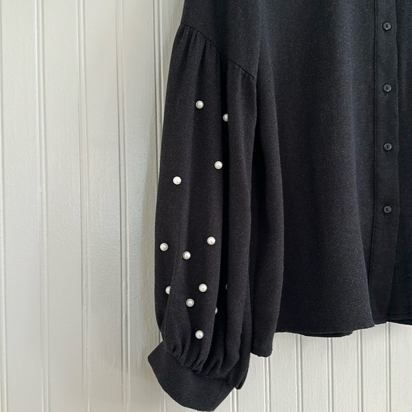 Zara Puffy Sleeve Shirt with Pearls - Picture 7 of 11